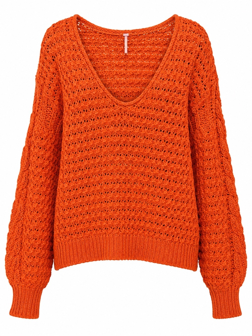 Free People Open-Knit V-Neck Sweater in Orange